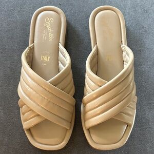 Seychelles Leather Crossband Slide Sandals Word for Word Cream Leather Sz 7 NEW